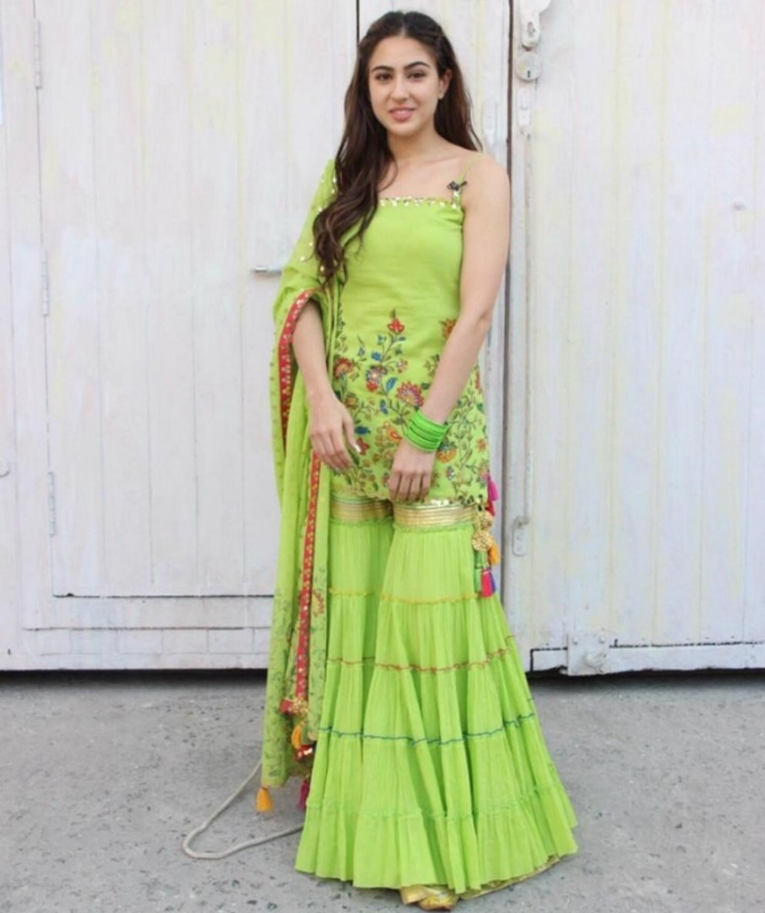 Sara Ali Khan |Neon green|Lime green sharar suit