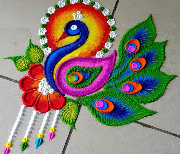 Peacock rangoli designs without dots